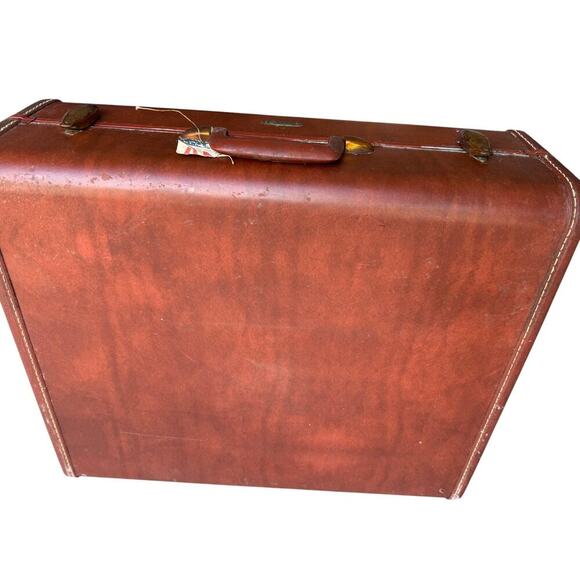 Vintage 50s Samsonite Schwayder Bros Hard Case Brown Mid-Century KLM Airline Tag - Picture 6 of 9